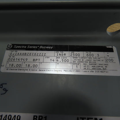 General Electric Spectra Series 2500 Amp 600V 3Ph 4-1/2" Bar Width Busway Elbow