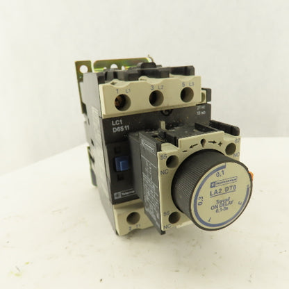 Telemecanique LC1 D65 11 LA2 DT0 Contactor 600V 3Ph 50Hp Time Delay 0.1-3s