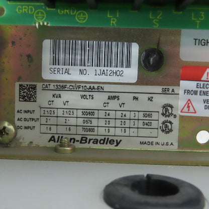 Allen Bradley 1336F-CWF10-AA-EN Ser A 600V 2.5kVa 3Ph Input 0-400Hz VFD AC Drive