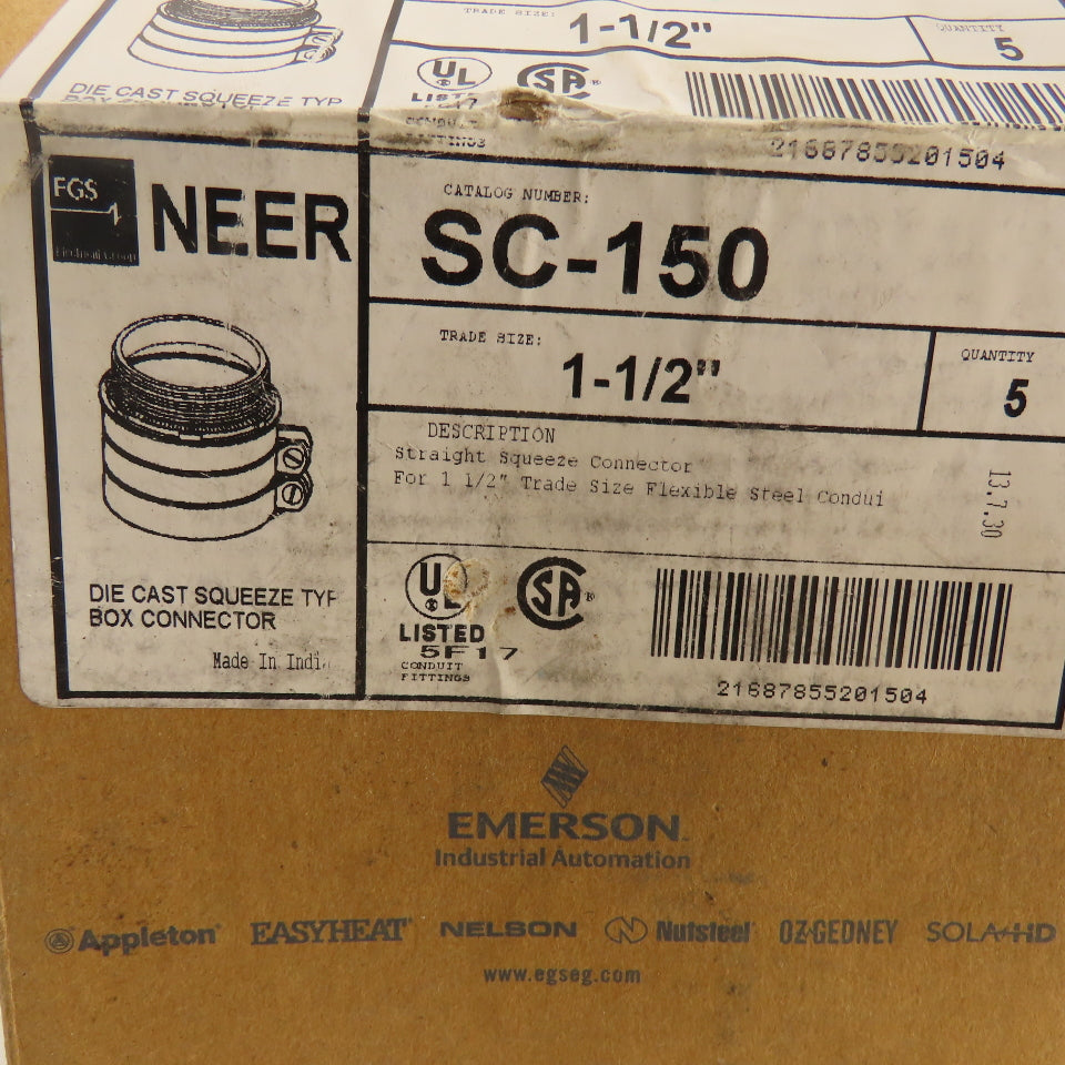 Emerson SC-150 1-1/2" EMT Box Connector Compression Coupling Lot Of 8
