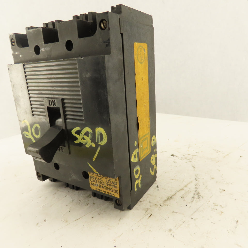 Square D 999320 20A Molded Case Circuit Breaker 600V 3 Pole