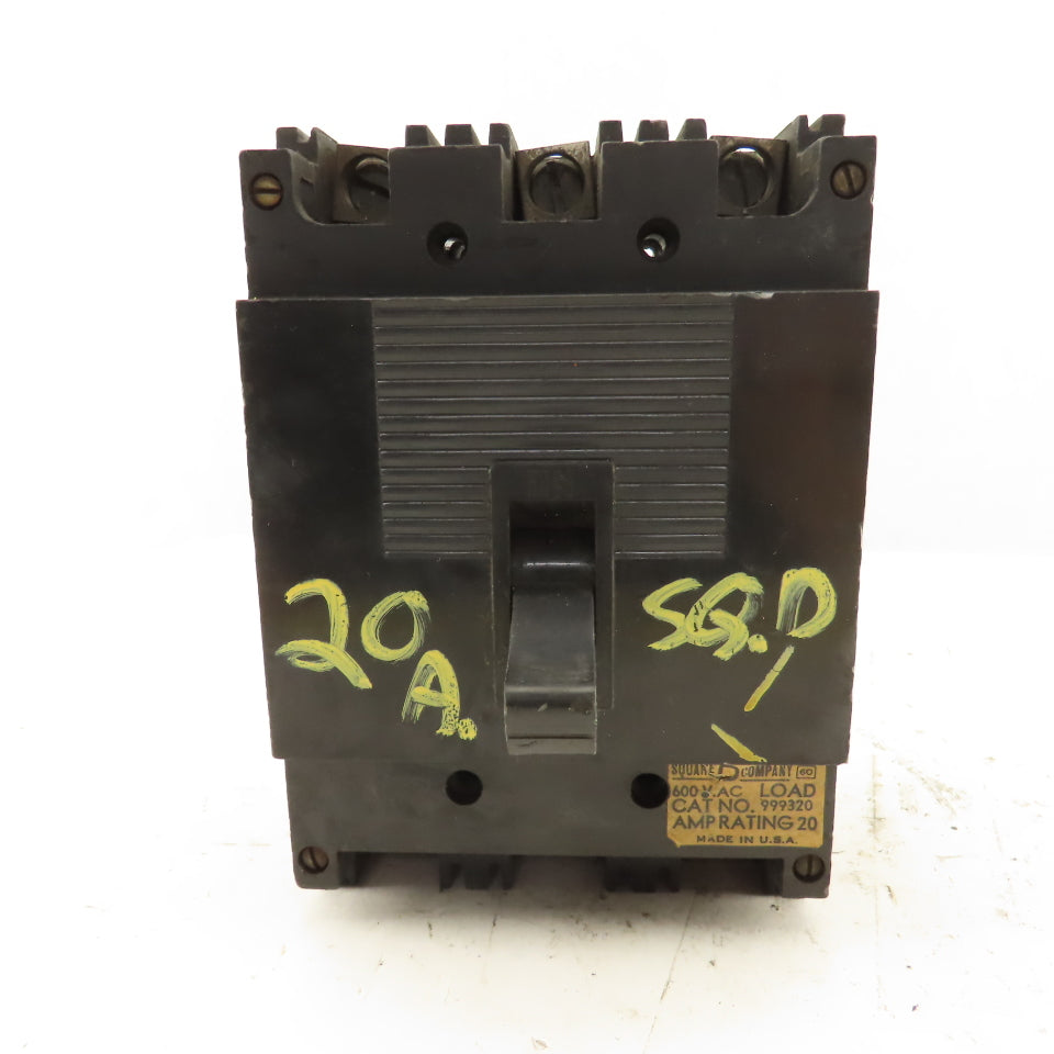 Square D 999320 20A Molded Case Circuit Breaker 600V 3 Pole