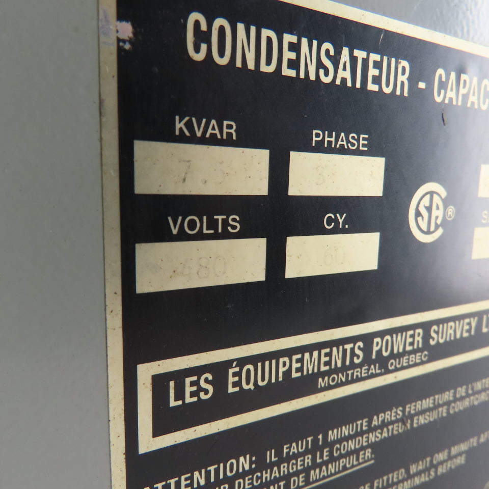 Power Survey PS4P7.5AF0N 7.5KVAR 3Ph 480V 60Hz Capacitor