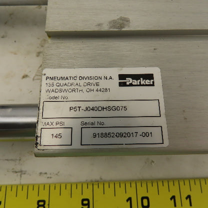 Parker P5T-J040DHSG075 3" Stroke Guided Air Cylinder 16mm Rod 145PSI Max.