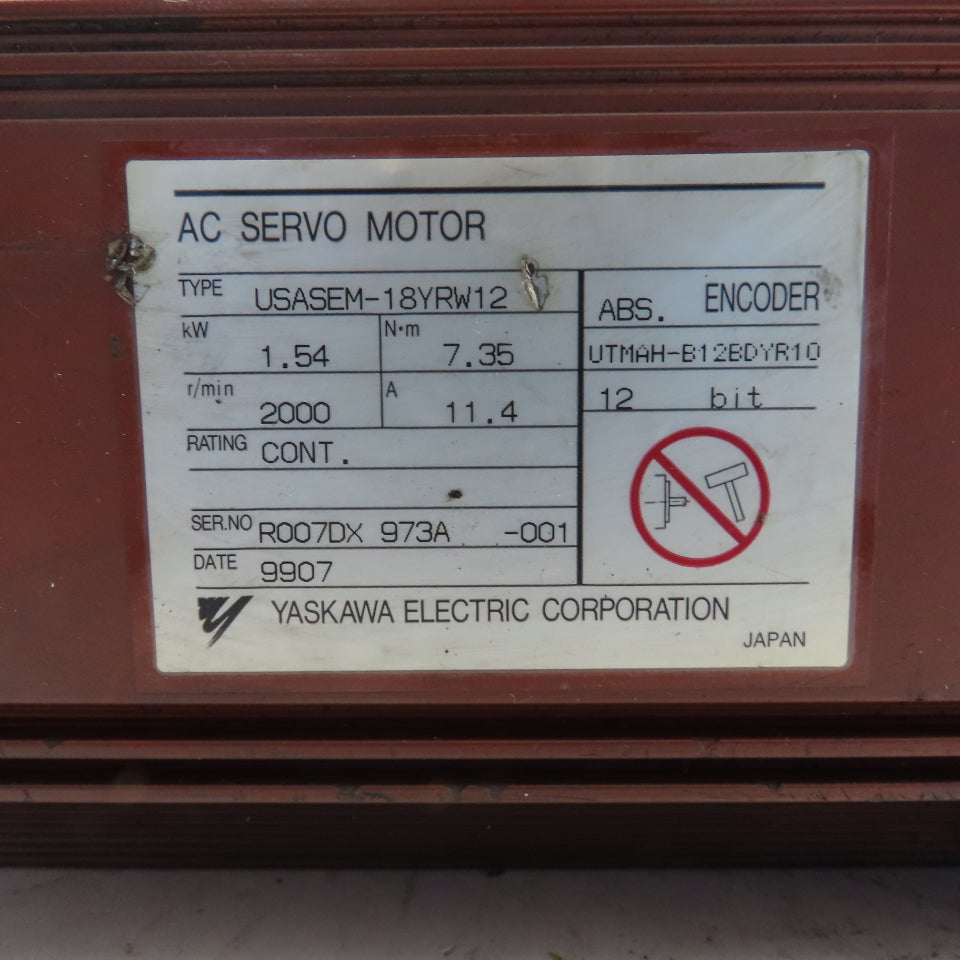 Yaskawa USASEM-18YRW12 AC Servo Motor 1.54kW 2000RPM And Gear Head