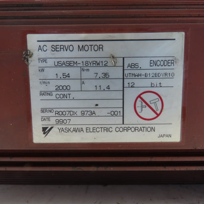 Yaskawa USASEM-18YRW12 AC Servo Motor 1.54kW 2000RPM And Gear Head