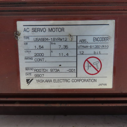 Yaskawa USASEM-18YRW12 AC Servo Motor 1.54kW 2000RPM And Gear Head