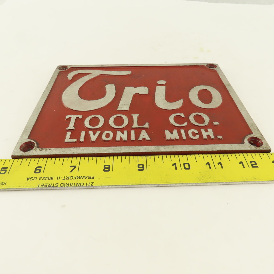 Trio Tool Company 8" x 6" Cast Aluminum Machine Co. Legend Plate Livonia Mich.