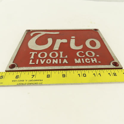 Trio Tool Company 8" x 6" Cast Aluminum Machine Co. Legend Plate Livonia Mich.