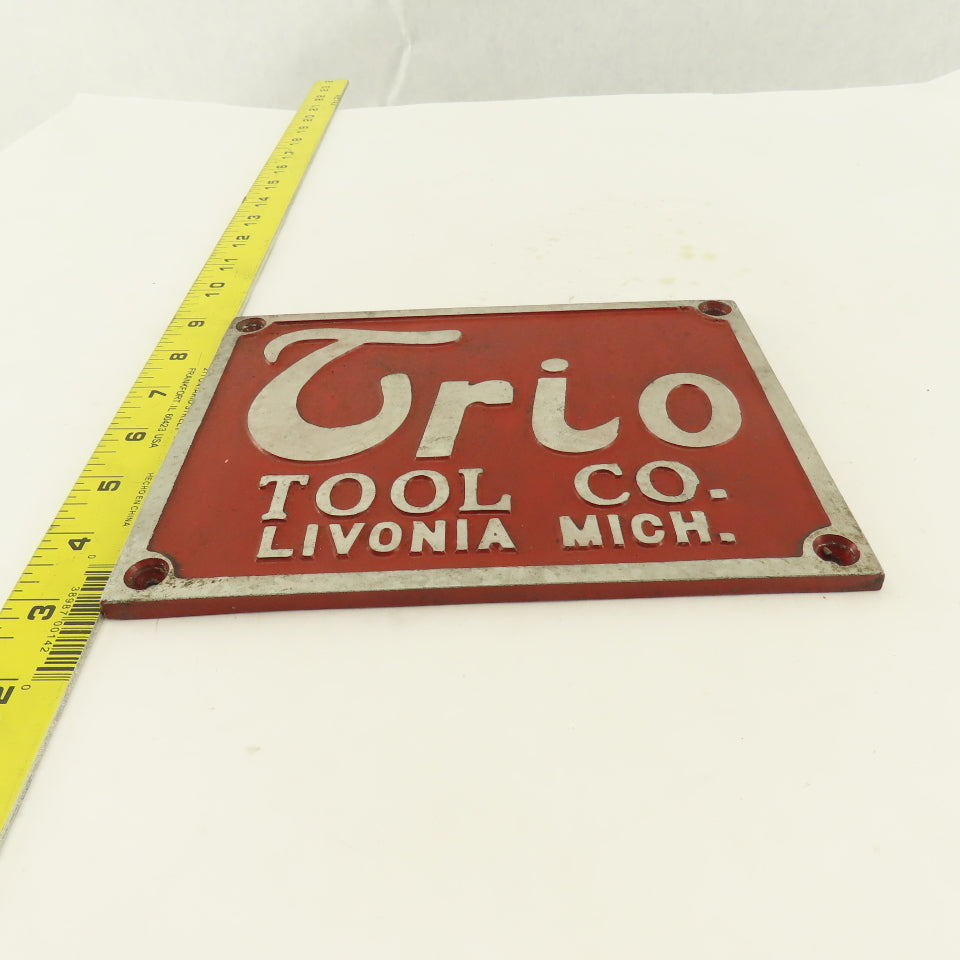 Trio Tool Company 8" x 6" Cast Aluminum Machine Co. Legend Plate Livonia Mich.