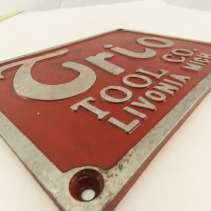 Trio Tool Company 8" x 6" Cast Aluminum Machine Co. Legend Plate Livonia Mich.