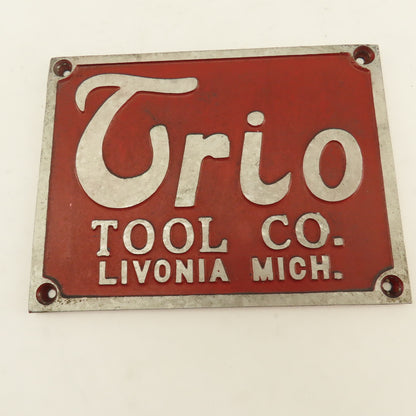 Trio Tool Company 8" x 6" Cast Aluminum Machine Co. Legend Plate Livonia Mich.