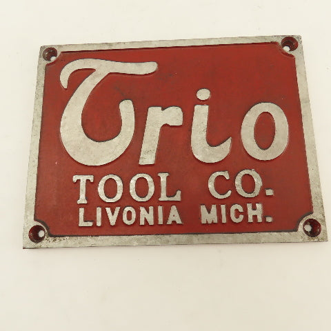 Trio Tool Company 8" x 6" Cast Aluminum Machine Co. Legend Plate Livonia Mich.