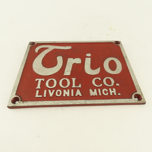 Trio Tool Company 8" x 6" Cast Aluminum Machine Co. Legend Plate Livonia Mich.