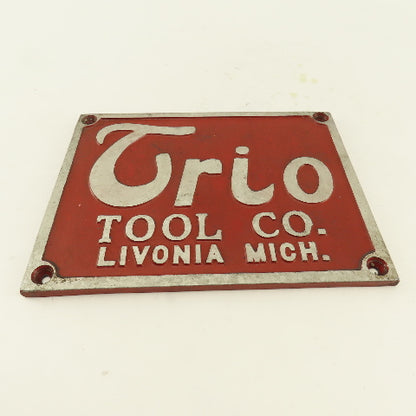 Trio Tool Company 8" x 6" Cast Aluminum Machine Co. Legend Plate Livonia Mich.