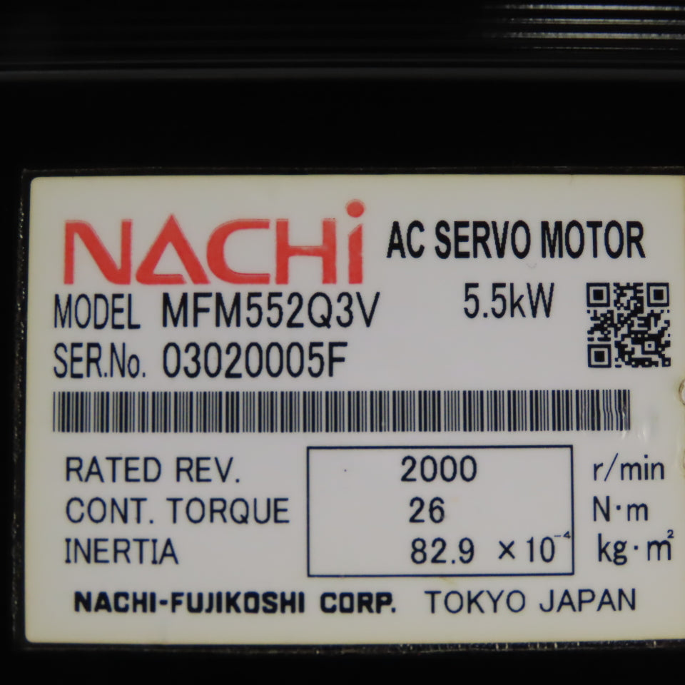 Nachi MFM552Q3V 5.5kW 2000RPM 32mm Shaft AC Servo Motor W/ Brake