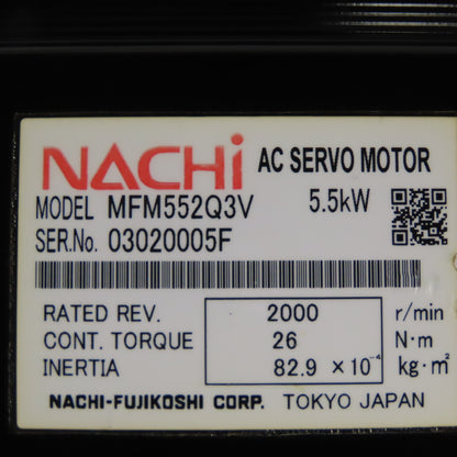 Nachi MFM552Q3V 5.5kW 2000RPM 32mm Shaft AC Servo Motor W/ Brake