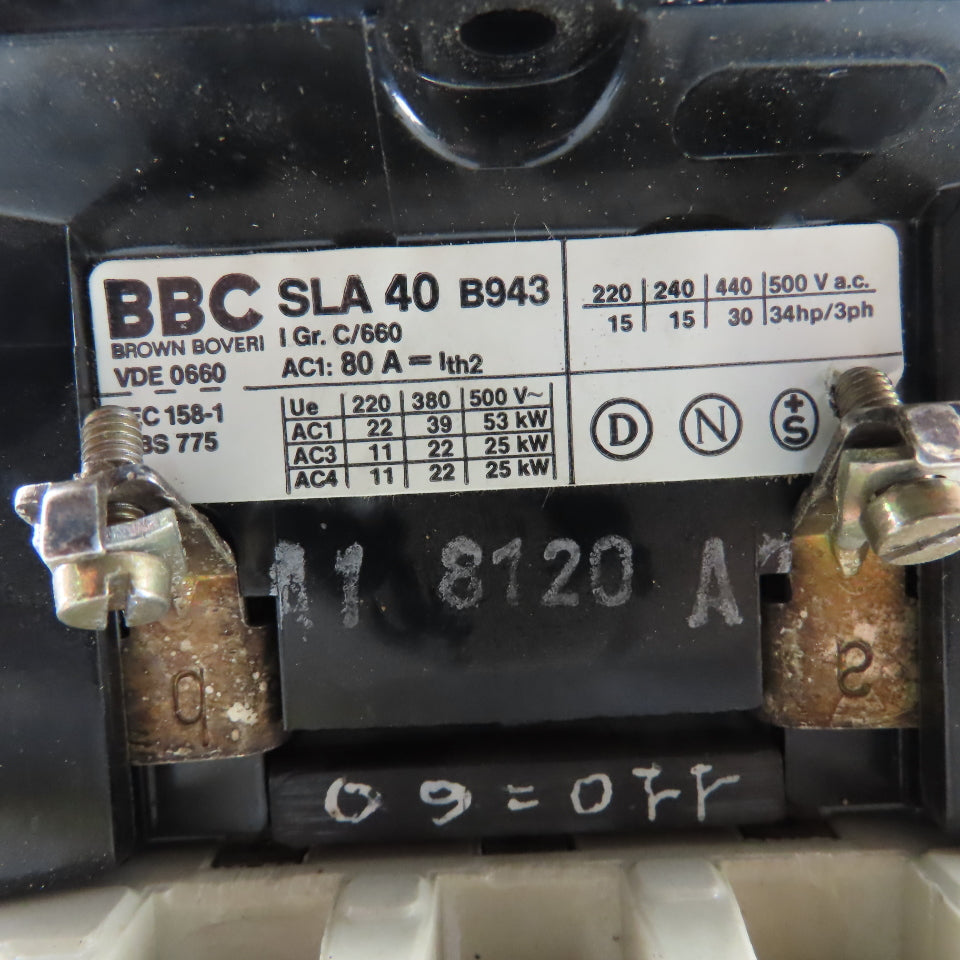 BBC Brown Boveri SLA 40 500V 34Hp 3Ph Contactor 110V Coil