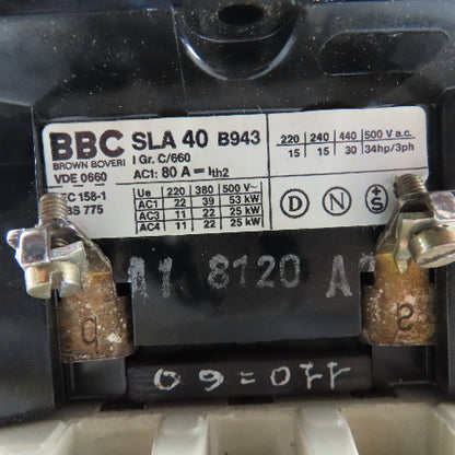 BBC Brown Boveri SLA 40 500V 34Hp 3Ph Contactor 110V Coil