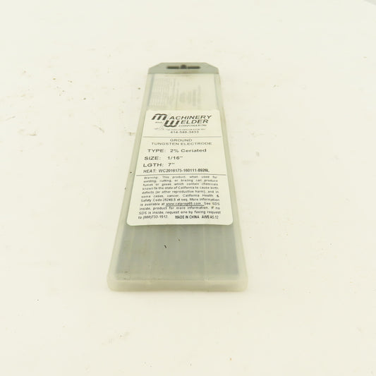 Machinery & Welder 1/16" x 7" 2% Ceriated Ground Tungsten Electrode Lot Of 10