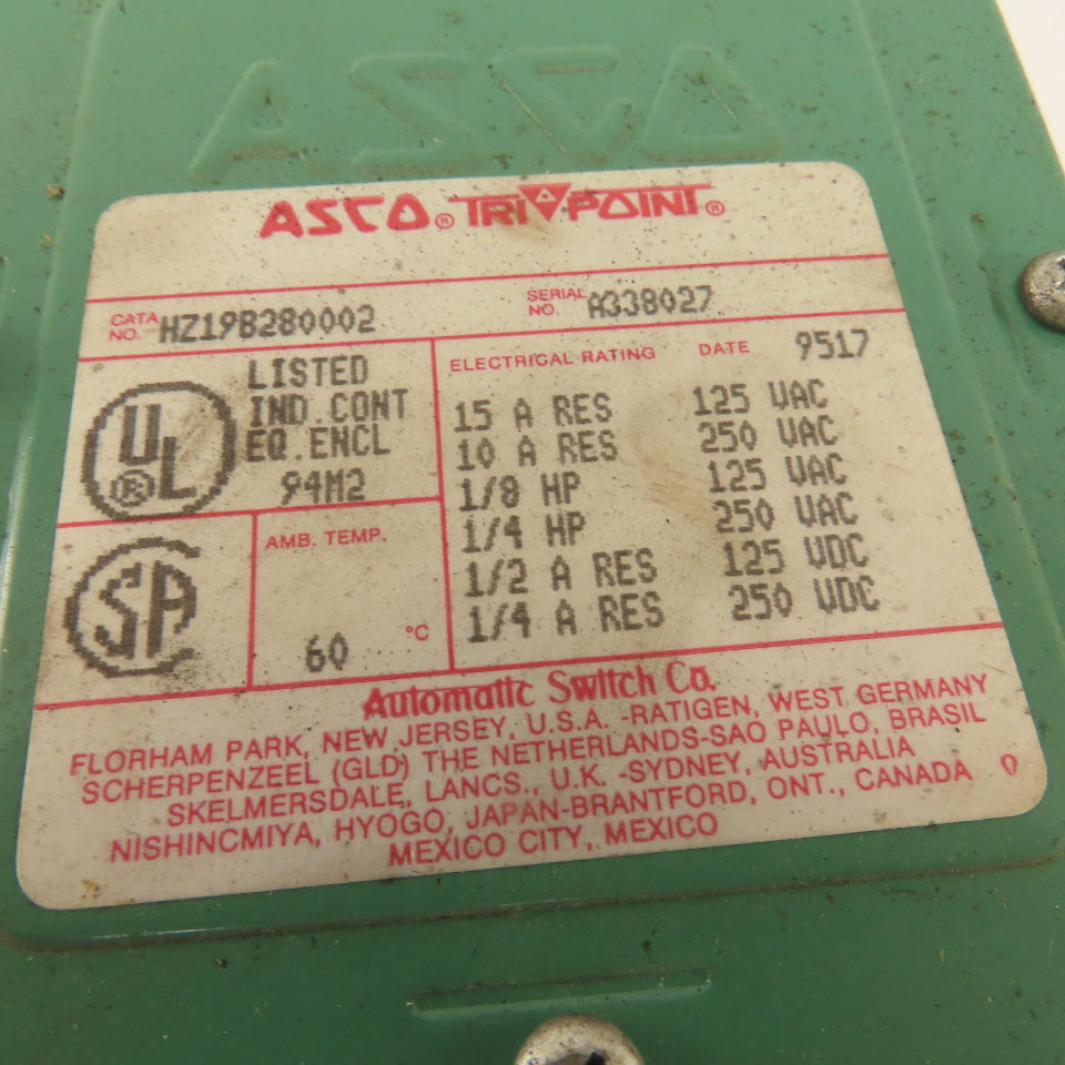 ASCO HZ19B280002 Red Hat 125/250V Pressure Switch