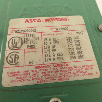 ASCO HZ19B280002 Red Hat 125/250V Pressure Switch