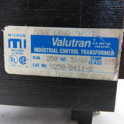 Valutran V250-0411-8 208-230/460V Pri 115V Sec. .250kVa Transformer
