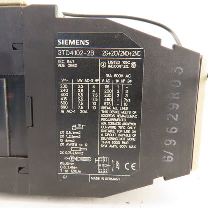 Siemens 3TD4102-2B 600V 10Hp MAX Reversing Magnetic Contactor 24VDC Coil