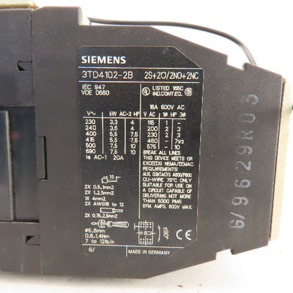 Siemens 3TD4102-2B 600V 10Hp MAX Reversing Magnetic Contactor 24VDC Coil