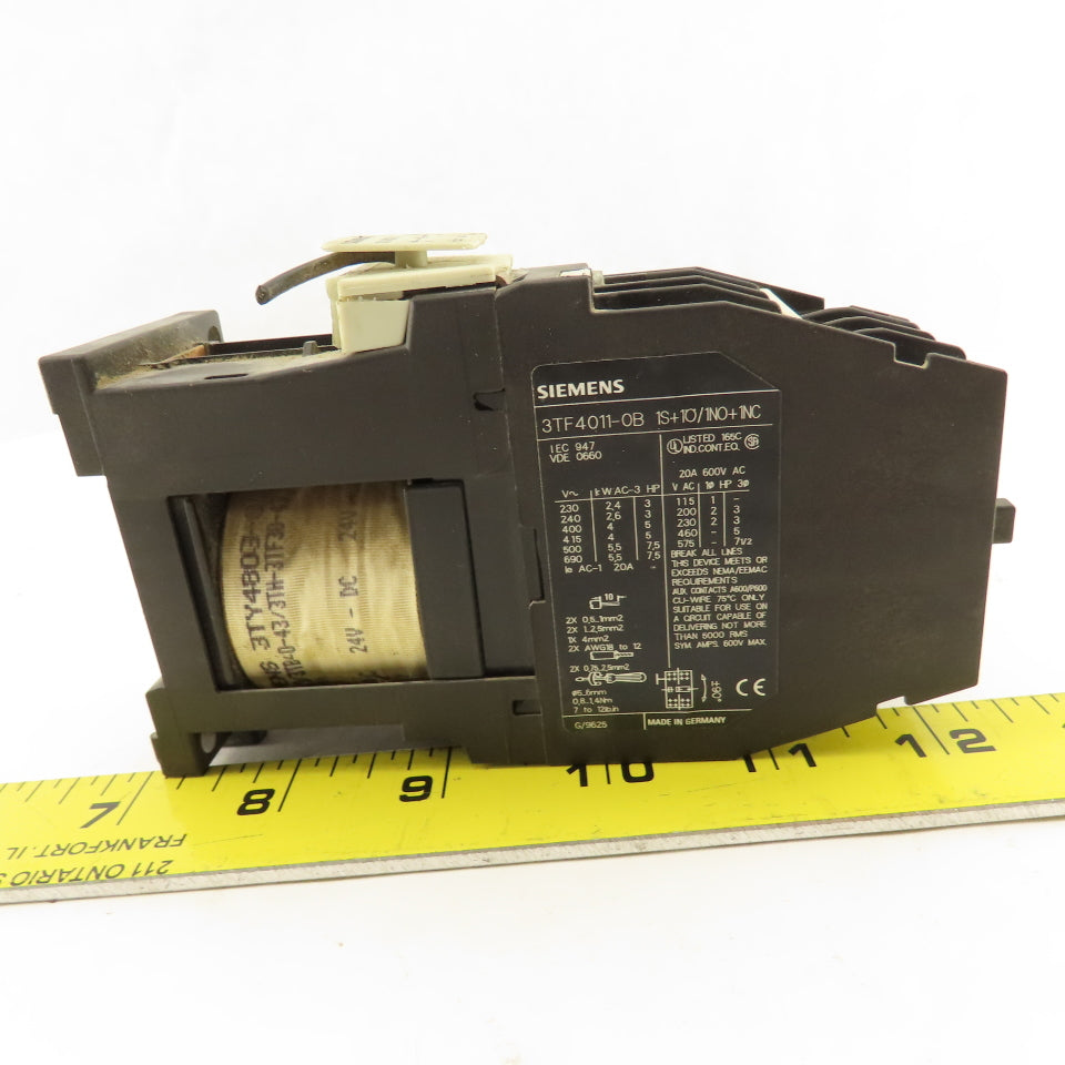 Siemens 3TF4011-0B 600V 20A 3Ph 7.5Hp MAX Magnetic Motor Starter 24VDC Coil