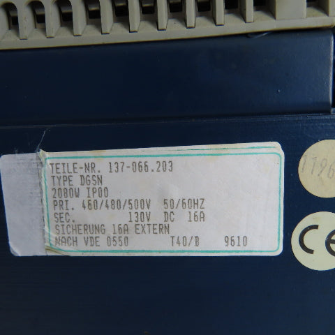 Walter DGSN 137-066.203 460/480-500V AC Primary 130VDC Rectifier Transformer