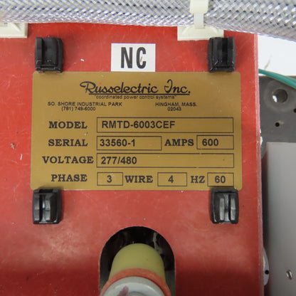 Russelectric Inc RMTD-6003CEF 277/480V 600Amp Dual Operator 4W Transfer Switch