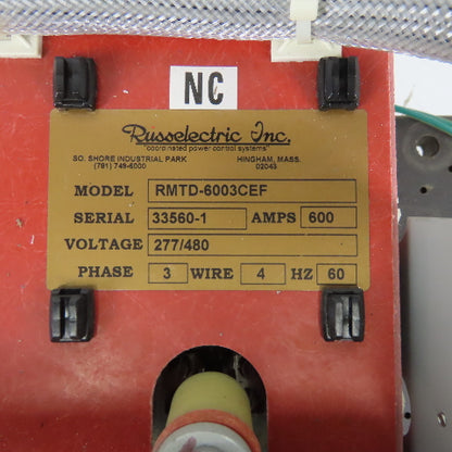 Russelectric Inc RMTD-6003CEF 277/480V 600Amp Dual Operator 4W Transfer Switch