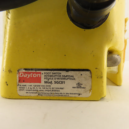 Dayton 5GC01 125/250V 1Hp Guarded Foot Pedal Operator Switch