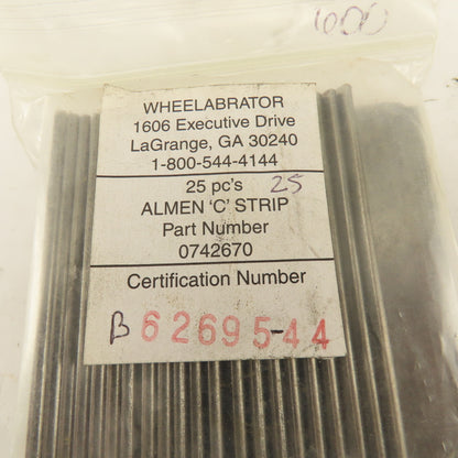 Wheelabrator 0742670 Shot Peening Almen "C" Strip Certified Pack Of 25