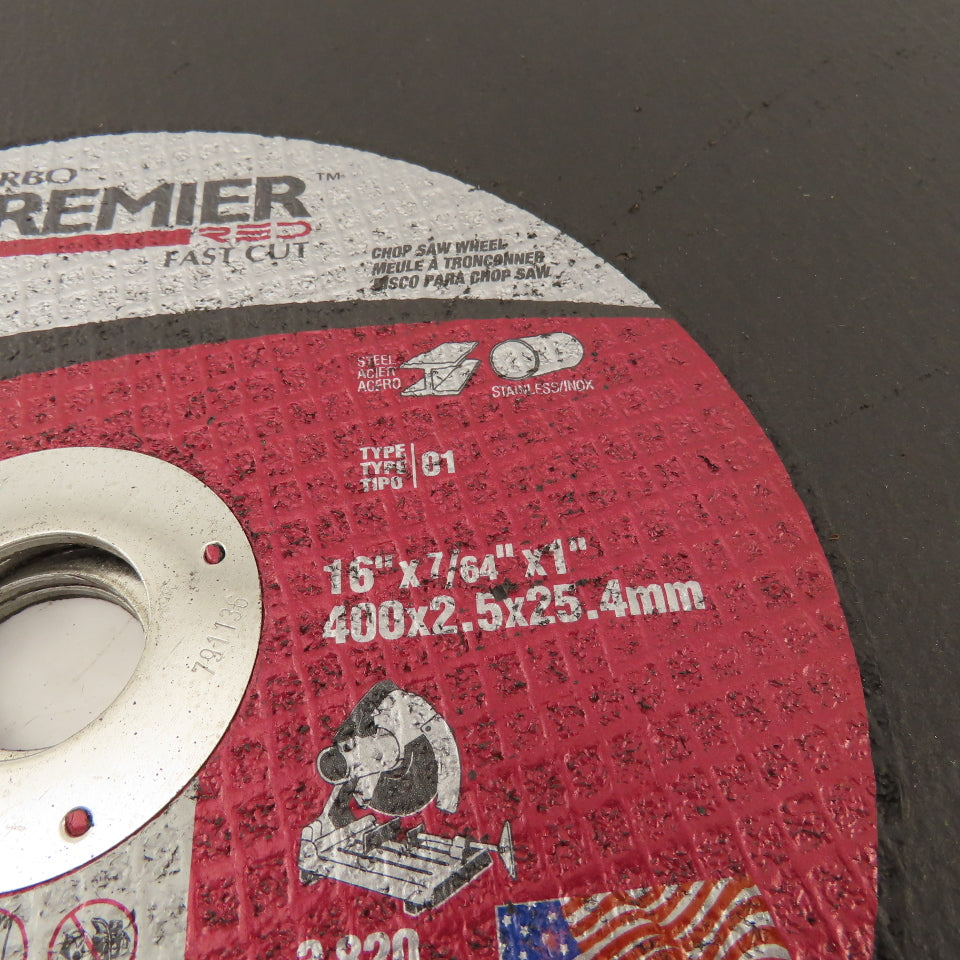 Carbo Premier 16" x 7/34" Steel Cut Off Wheel Abrasive Disc 1" Arbor Lot Of 4