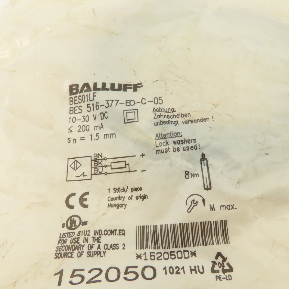 Balluff BES 516-377-EO-C-05 BES01LF Inductive Proximity Sensor M8x1 3M Cable