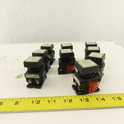 Power Source AR22F0M 600V 10A White Illuminated Push Button Switch Lot Of 9