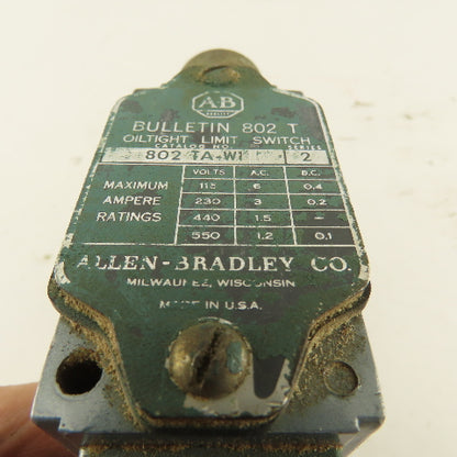 Allen Bradley 802-TA-WI 600V Cam Roller Rocker Arm Limit Switch
