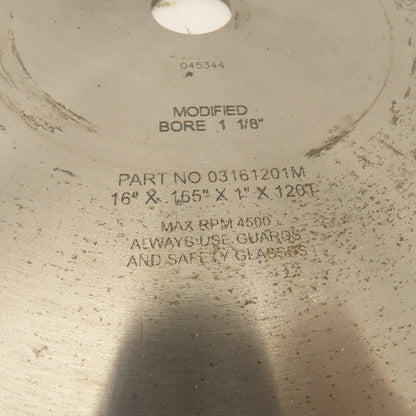 Royce 03161201M 16" x .165" Circular Saw Blade 120T Carbide Teeth 1-1/8" Bore
