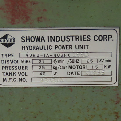 Nachi VDRU-1A-40BHX-199D 1.5kW 13 Gal Hydraulic Power Unit W/Oil Cooler & Valves