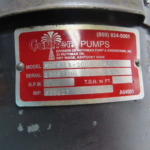 Gusher MSC4-11-1000FJ-4 10Hp Multistage Centrifugal Coolant Pump 2x3/4" 3Ph