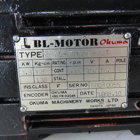 Okuma BL-S125E-30T 3.8kW 3000RPM 167V BL Servo Motor