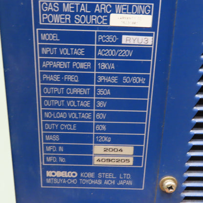 Motoman Kobelco Sensarc PC350 RYU3 350A Robot/Spot Welder Power Supply 220V 3PH