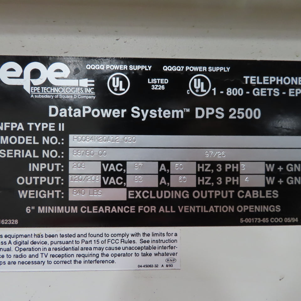 DataPower Systems DPS 2500 30 KVA Electrial Distribution Panel 208V 3Ph