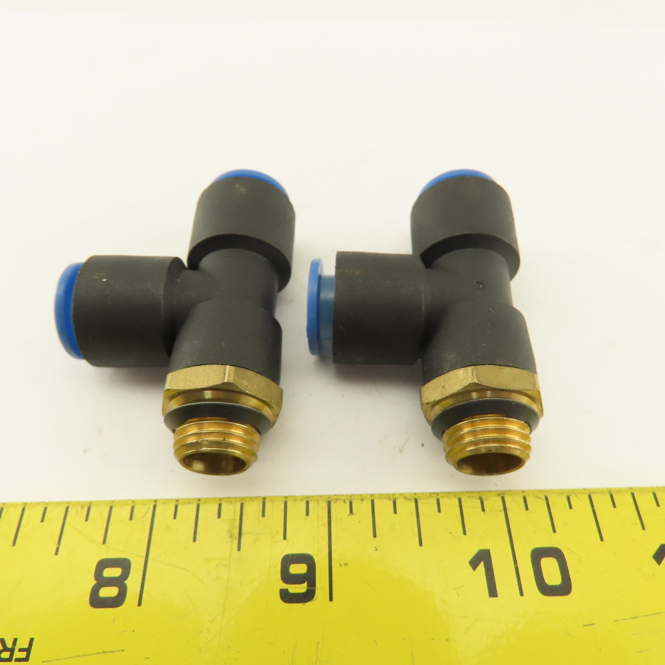 SMC 1/2-20 (-5) JIC Flare x 10mm x 10mm Tube Push To Connect Run Tee Lot Of 2