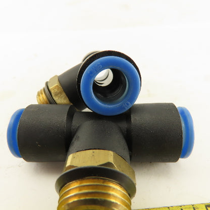SMC 3/8NPT  x 10mm x 10mm Tube Push To Connect Branch Tee Lot Of 2