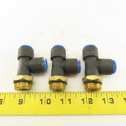 SMC 1/2NPT  x 12mm x 12mm Tube Push To Connect Run Tee Lot Of 3