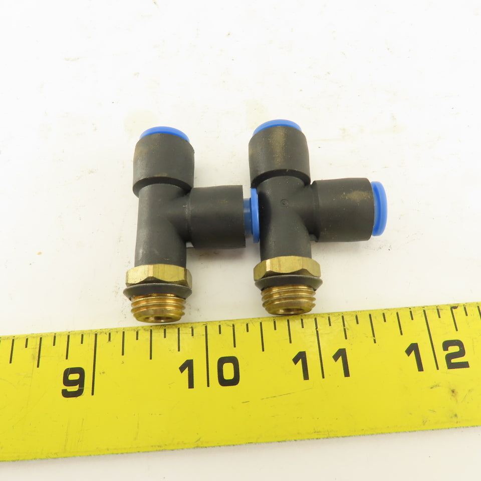 SMC 1/4NPT x 8mm x 8mm Tube Push To Connect Run Tee Lot Of 2