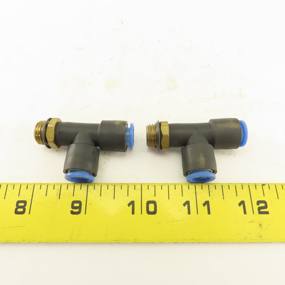 SMC 1/4NPT x 8mm x 8mm Tube Push To Connect Run Tee Lot Of 2
